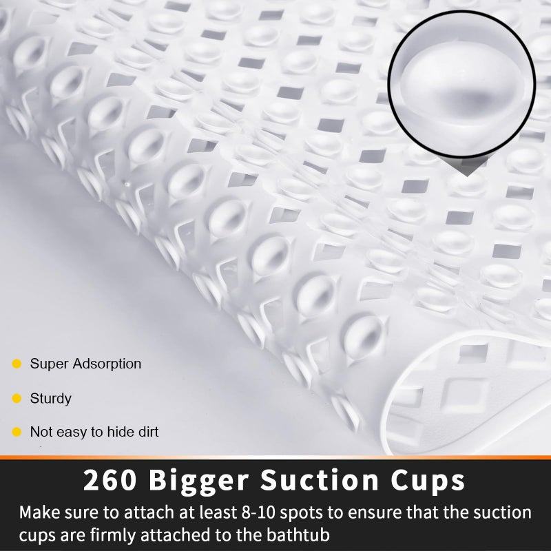 Yimobra Bathtub Mat Non Slip, Super Strong Suction Cups, 27.5"x15.5" Long Shower Mat with Drain Holes, Machine Washable Fast Draining Bath Mats, Bathroom Essentials,White - Image 2